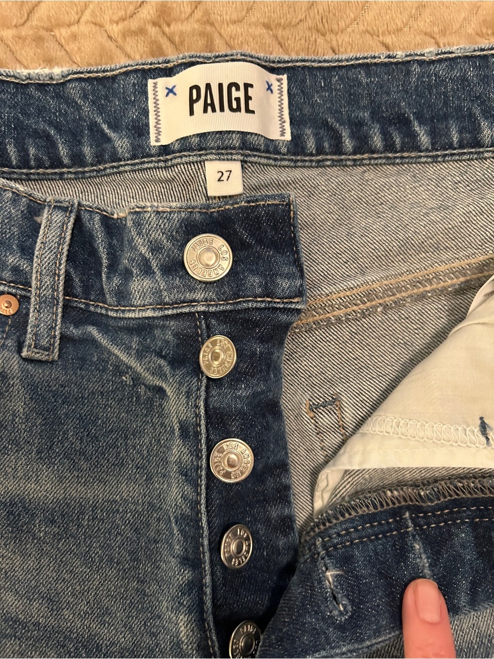 PAIGE Distressed Blue Denim Cutoff Shorts - Picture 3 of 5